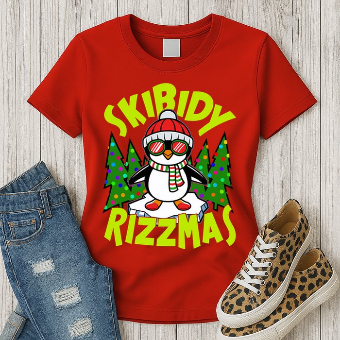 Skibidy Rizzmas Christmas Rizz Penguin Meme Womens T-Shirt
