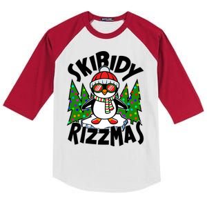 Skibidy Rizzmas Christmas Rizz Penguin Meme Kids Colorblock Raglan Jersey