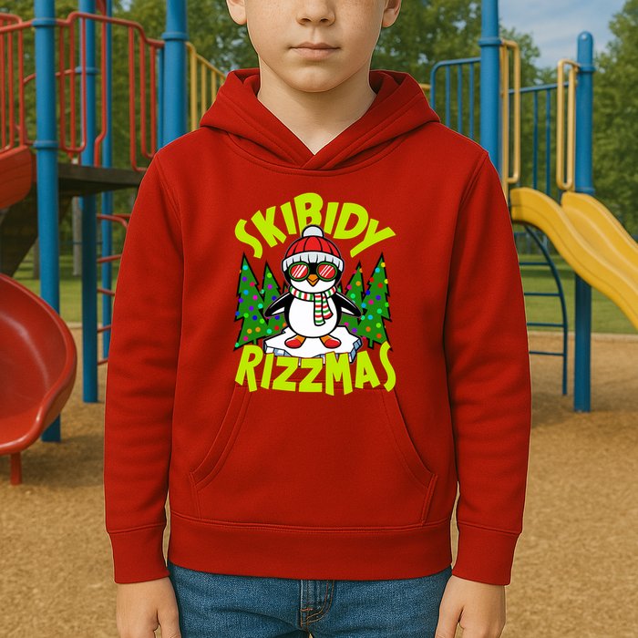 Skibidy Rizzmas Christmas Rizz Penguin Meme Kids Hoodie