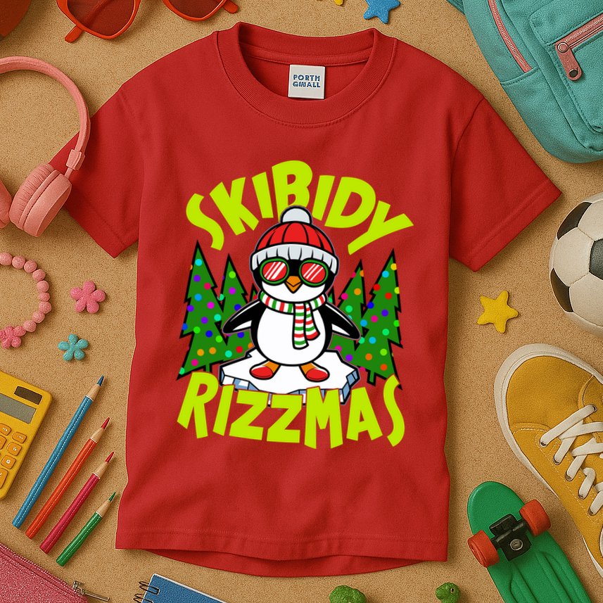Skibidy Rizzmas Christmas Rizz Penguin Meme Kids T-Shirt