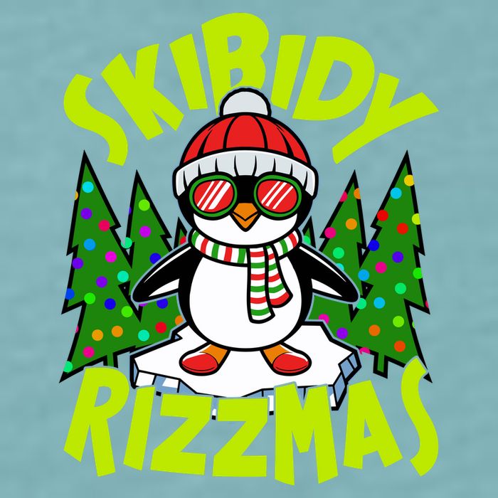 Skibidy Rizzmas Christmas Rizz Penguin Meme Sueded Cloud Jersey T-Shirt