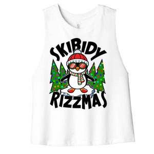 Skibidy Rizzmas Christmas Rizz Penguin Meme Women's Racerback Cropped Tank