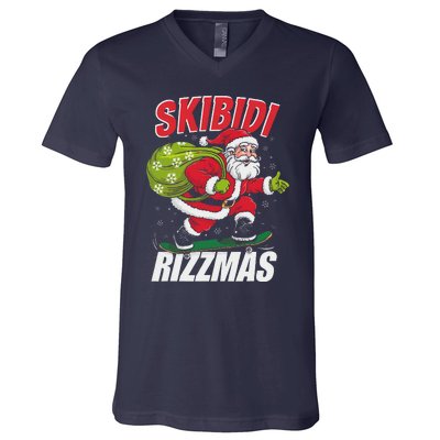 Skibid.I Rizzmas Christmas Rizz Santa Claus Charisma Cool V-Neck T-Shirt