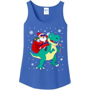 Santa Riding Dinosaur Christmas T Rex Rawr Boys Gift Ladies Essential Tank