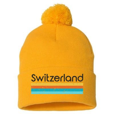 Switzerland Retro Design Pom Pom 12in Knit Beanie