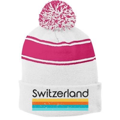 Switzerland Retro Design Stripe Pom Pom Beanie