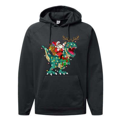 Santa Riding Dinosaur T rex Deer  Christmas Performance Fleece Hoodie