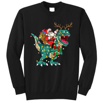 Santa Riding Dinosaur T rex Deer  Christmas Sweatshirt