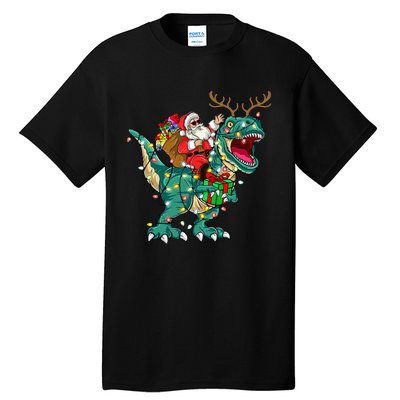 Santa Riding Dinosaur T rex Deer  Christmas Tall T-Shirt