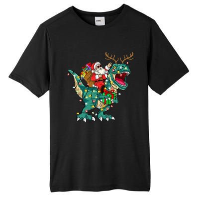 Santa Riding Dinosaur T rex Deer  Christmas Tall Fusion ChromaSoft Performance T-Shirt