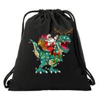 Santa Riding Dinosaur T rex Deer  Christmas Drawstring Bag