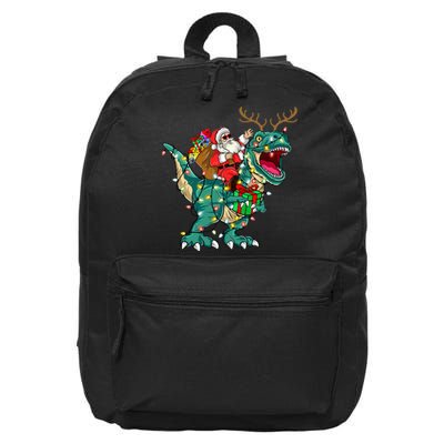 Santa Riding Dinosaur T rex Deer  Christmas 16 in Basic Backpack