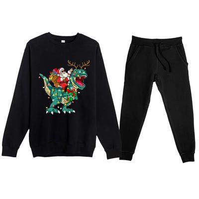 Santa Riding Dinosaur T rex Deer  Christmas Premium Crewneck Sweatsuit Set