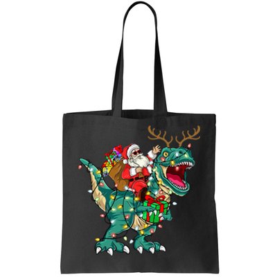 Santa Riding Dinosaur T rex Deer  Christmas Tote Bag