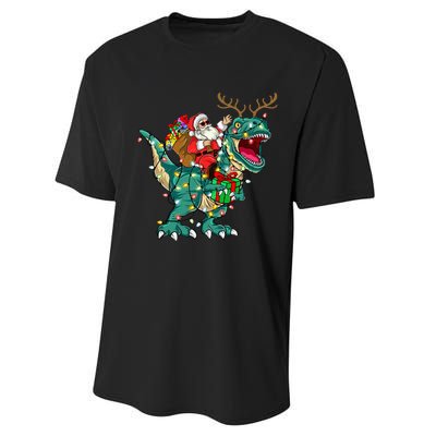 Santa Riding Dinosaur T rex Deer  Christmas Performance Sprint T-Shirt