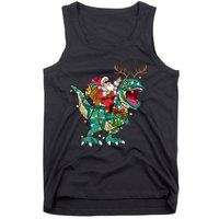 Santa Riding Dinosaur T rex Deer  Christmas Tank Top