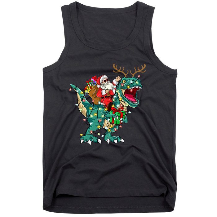 Santa Riding Dinosaur T rex Deer  Christmas Tank Top