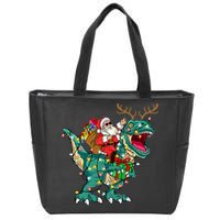 Santa Riding Dinosaur T rex Deer  Christmas Zip Tote Bag