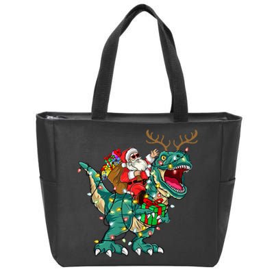 Santa Riding Dinosaur T rex Deer  Christmas Zip Tote Bag