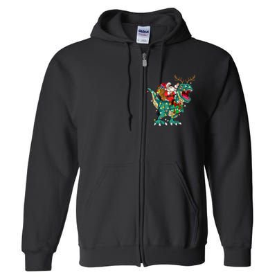 Santa Riding Dinosaur T rex Deer  Christmas Full Zip Hoodie