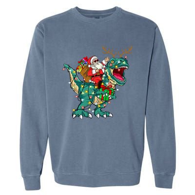 Santa Riding Dinosaur T rex Deer  Christmas Garment-Dyed Sweatshirt