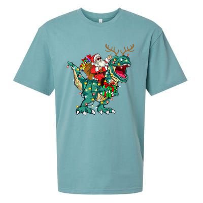 Santa Riding Dinosaur T rex Deer  Christmas Sueded Cloud Jersey T-Shirt