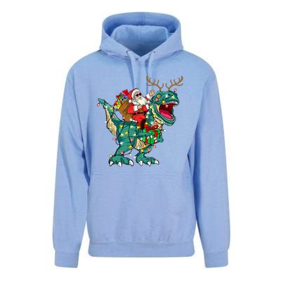 Santa Riding Dinosaur T rex Deer  Christmas Unisex Surf Hoodie