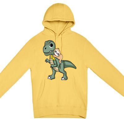 Sloth Riding Dinosaur Autism Awareness Cute Trex Puzzle Great Gift Premium Pullover Hoodie