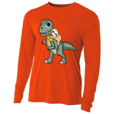 Sloth Riding Dinosaur Autism Awareness Cute Trex Puzzle Great Gift Cooling Performance Long Sleeve Crew