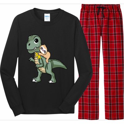 Sloth Riding Dinosaur Autism Awareness Cute Trex Puzzle Great Gift Long Sleeve Pajama Set