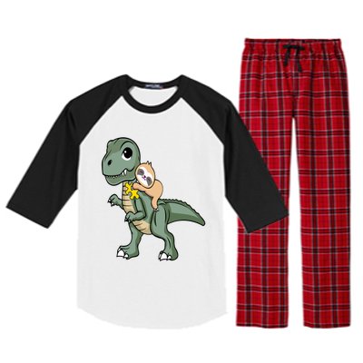 Sloth Riding Dinosaur Autism Awareness Cute Trex Puzzle Great Gift Raglan Sleeve Pajama Set