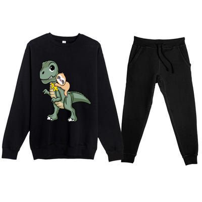 Sloth Riding Dinosaur Autism Awareness Cute Trex Puzzle Great Gift Premium Crewneck Sweatsuit Set