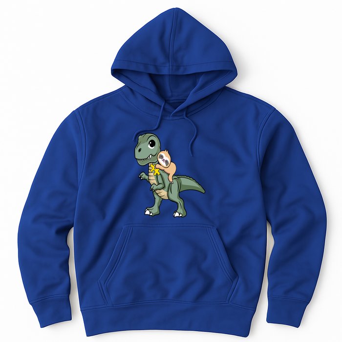 Sloth Riding Dinosaur Autism Awareness Cute Trex Puzzle Great Gift Hoodie