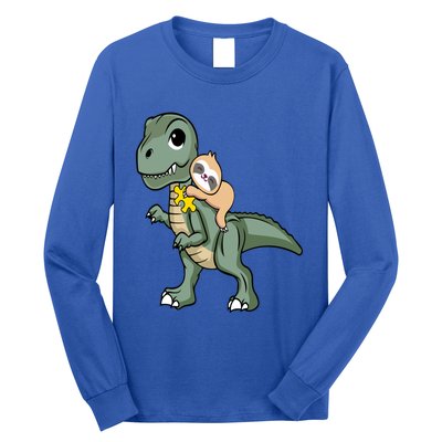 Sloth Riding Dinosaur Autism Awareness Cute Trex Puzzle Great Gift Long Sleeve Shirt