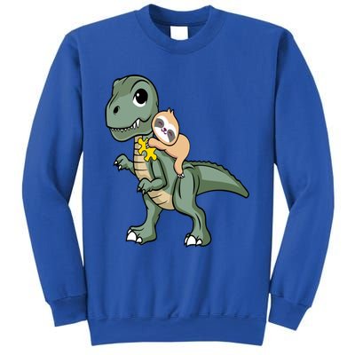 Sloth Riding Dinosaur Autism Awareness Cute Trex Puzzle Great Gift Sweatshirt