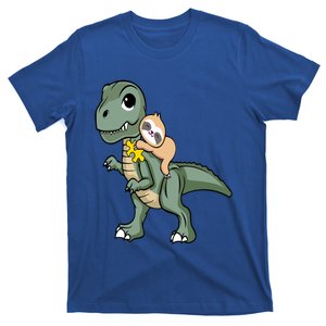 Sloth Riding Dinosaur Autism Awareness Cute Trex Puzzle Great Gift T-Shirt