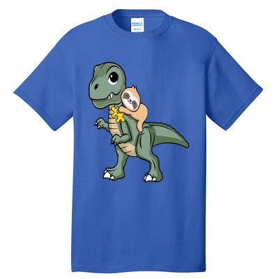 Sloth Riding Dinosaur Autism Awareness Cute Trex Puzzle Great Gift Tall T-Shirt