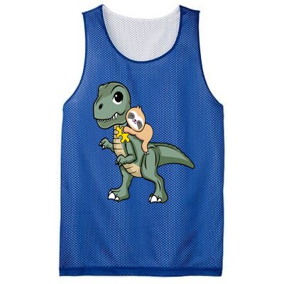 Sloth Riding Dinosaur Autism Awareness Cute Trex Puzzle Great Gift Mesh Reversible Basketball Jersey Tank