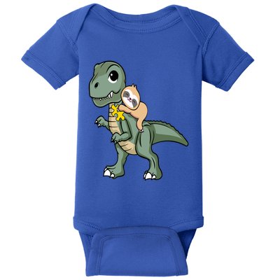 Sloth Riding Dinosaur Autism Awareness Cute Trex Puzzle Great Gift Baby Bodysuit