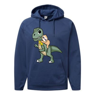 Sloth Riding Dinosaur Autism Awareness Cute Trex Puzzle Great Gift Performance Fleece Hoodie