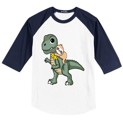 Sloth Riding Dinosaur Autism Awareness Cute Trex Puzzle Great Gift Baseball Sleeve Shirt