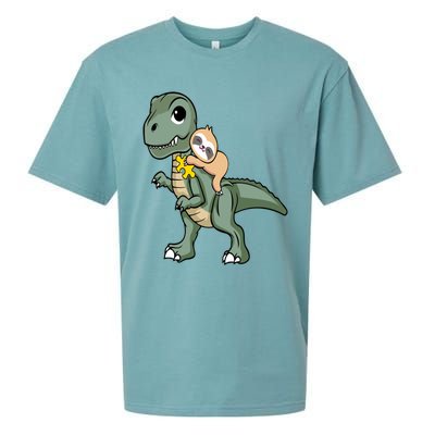 Sloth Riding Dinosaur Autism Awareness Cute Trex Puzzle Great Gift Sueded Cloud Jersey T-Shirt