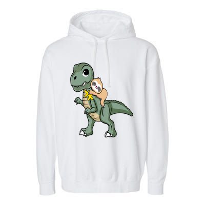 Sloth Riding Dinosaur Autism Awareness Cute Trex Puzzle Great Gift Garment-Dyed Fleece Hoodie