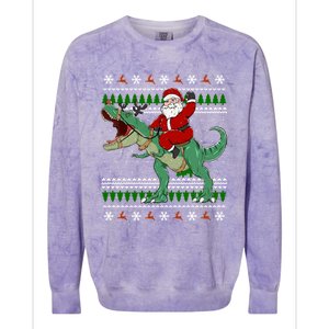 Santa Riding Dino Funny Christmas Ugly Sweater Gift Colorblast Crewneck Sweatshirt