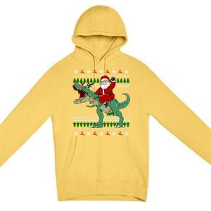 Santa Riding Dino Funny Christmas Ugly Sweater Gift Premium Pullover Hoodie