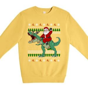 Santa Riding Dino Funny Christmas Ugly Sweater Gift Premium Crewneck Sweatshirt