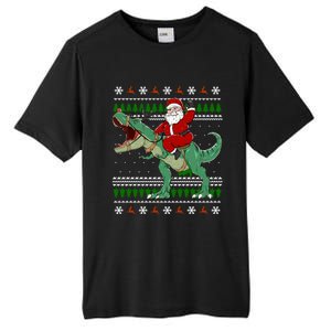 Santa Riding Dino Funny Christmas Ugly Sweater Gift Tall Fusion ChromaSoft Performance T-Shirt