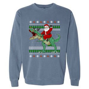 Santa Riding Dino Funny Christmas Ugly Sweater Gift Garment-Dyed Sweatshirt