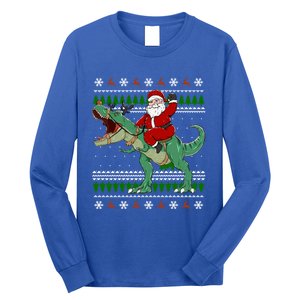 Santa Riding Dino Funny Christmas Ugly Sweater Gift Long Sleeve Shirt