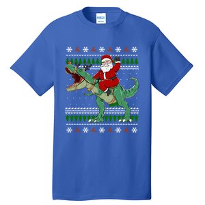 Santa Riding Dino Funny Christmas Ugly Sweater Gift Tall T-Shirt